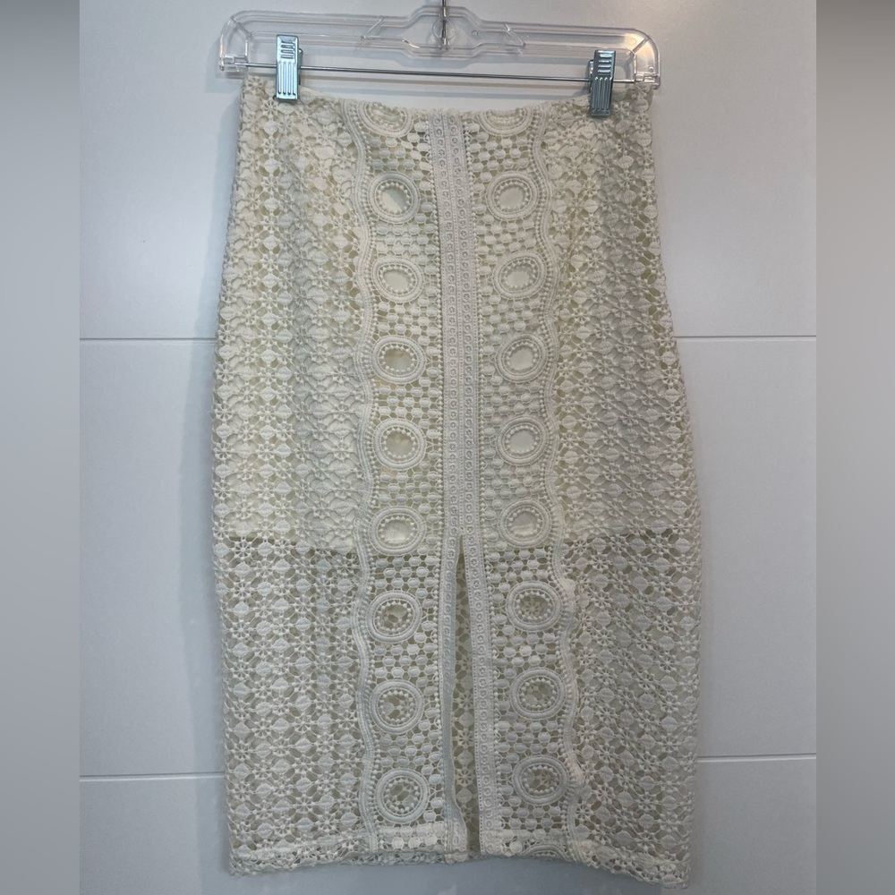 Fab'rik lace overlay Ivory bodycon Midi Bohemian Festival Skirt size Small